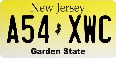 NJ license plate A54XWC