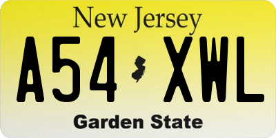 NJ license plate A54XWL