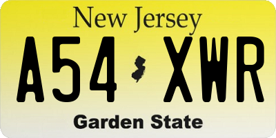 NJ license plate A54XWR