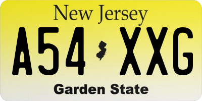 NJ license plate A54XXG