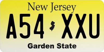 NJ license plate A54XXU