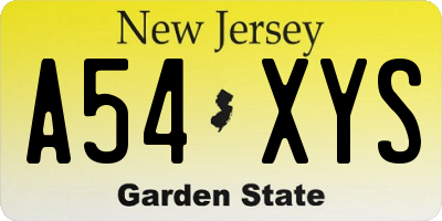 NJ license plate A54XYS