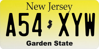 NJ license plate A54XYW