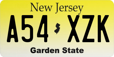 NJ license plate A54XZK