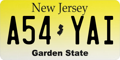 NJ license plate A54YAI