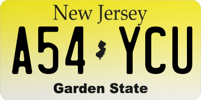 NJ license plate A54YCU