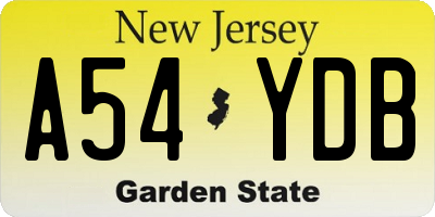NJ license plate A54YDB