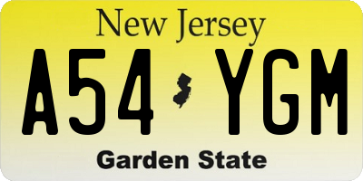 NJ license plate A54YGM