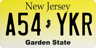 NJ license plate A54YKR