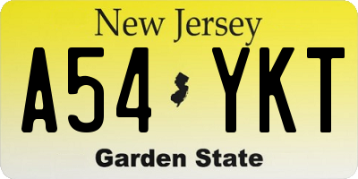 NJ license plate A54YKT