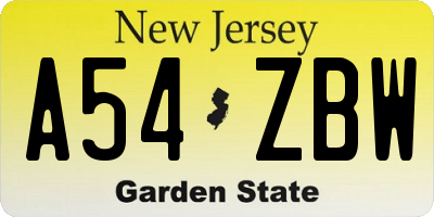 NJ license plate A54ZBW