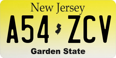 NJ license plate A54ZCV