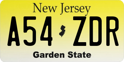 NJ license plate A54ZDR