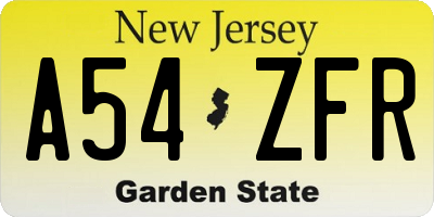 NJ license plate A54ZFR