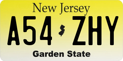 NJ license plate A54ZHY
