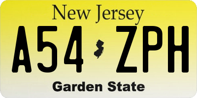 NJ license plate A54ZPH