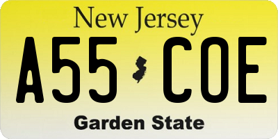 NJ license plate A55COE
