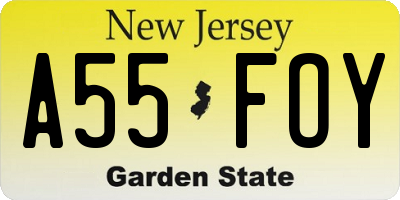 NJ license plate A55FOY