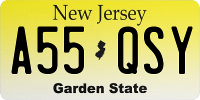NJ license plate A55QSY