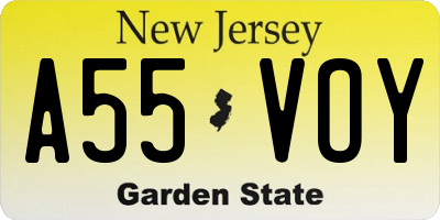 NJ license plate A55VOY