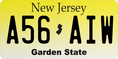 NJ license plate A56AIW