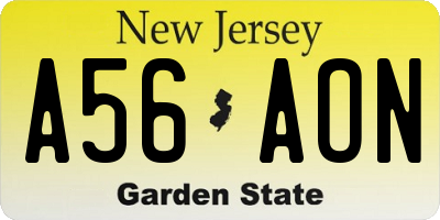 NJ license plate A56AON