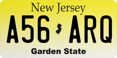 NJ license plate A56ARQ