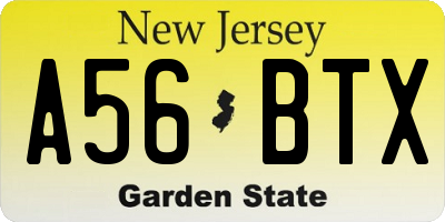 NJ license plate A56BTX