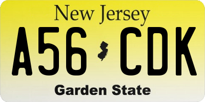 NJ license plate A56CDK