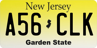 NJ license plate A56CLK