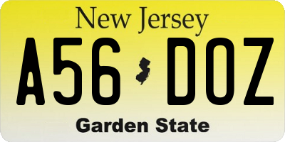 NJ license plate A56DOZ
