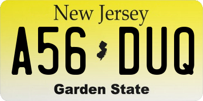 NJ license plate A56DUQ