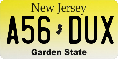 NJ license plate A56DUX