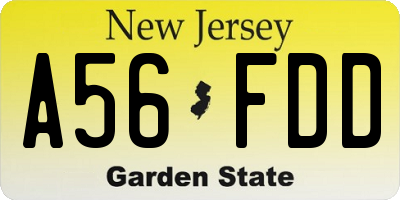 NJ license plate A56FDD