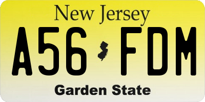 NJ license plate A56FDM
