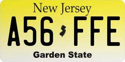 NJ license plate A56FFE