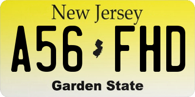 NJ license plate A56FHD
