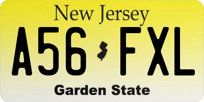 NJ license plate A56FXL