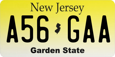 NJ license plate A56GAA