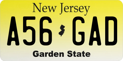 NJ license plate A56GAD