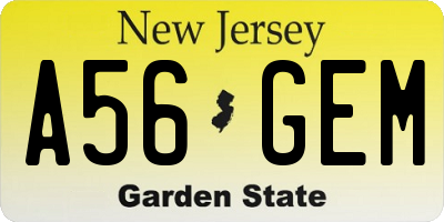 NJ license plate A56GEM