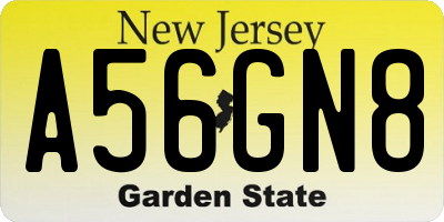 NJ license plate A56GN8