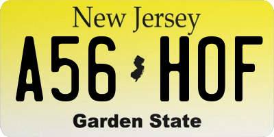 NJ license plate A56HOF