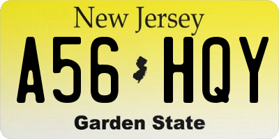 NJ license plate A56HQY