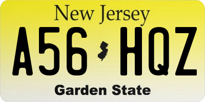 NJ license plate A56HQZ