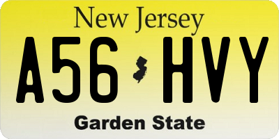 NJ license plate A56HVY