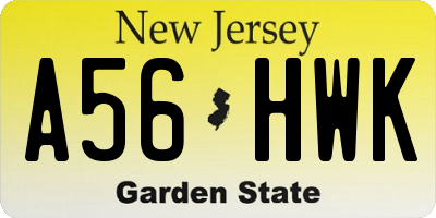 NJ license plate A56HWK