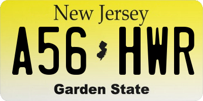 NJ license plate A56HWR