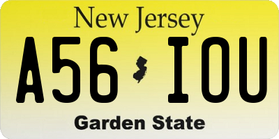 NJ license plate A56IOU