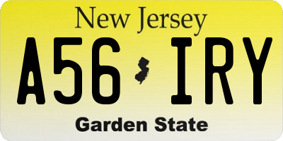 NJ license plate A56IRY
